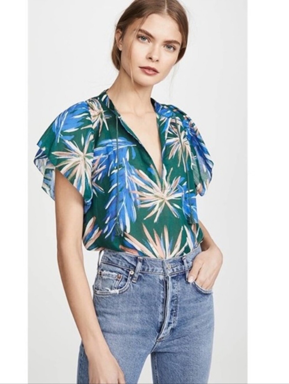 Birds of Paradis Trovata Brett Bohemian Short Sleeve Blouse top sz MEDIUM